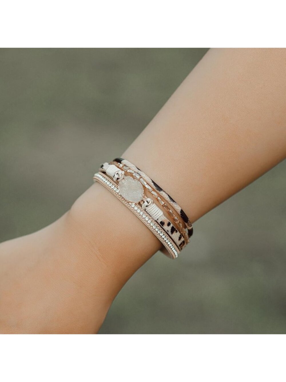Boho Chunky Leather Wrap Bracelets | Stackable Beaded Western Jewelry Set - Picture 3 of 6